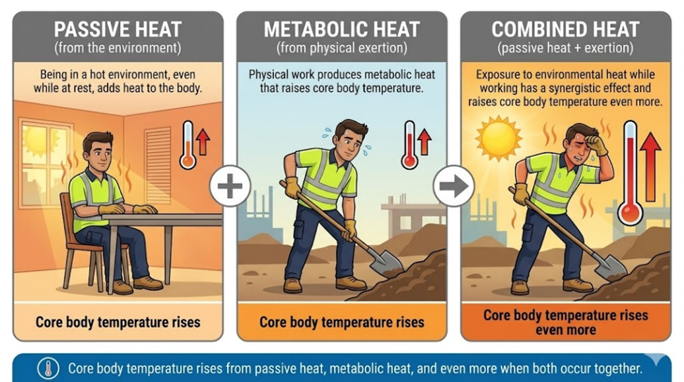 Figure&nbsp;1: Passive heat and metabolic heat influence on the body’s core temperature