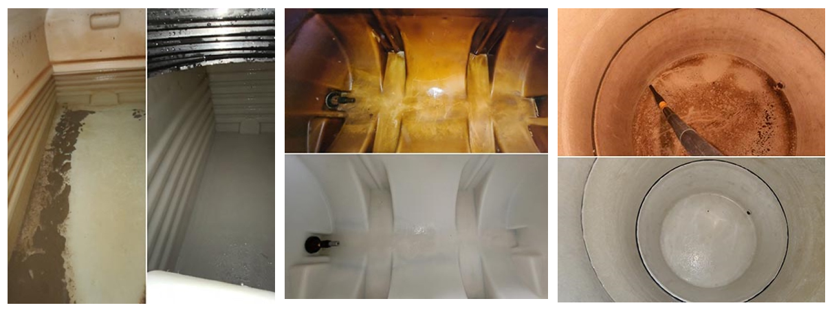 Figure 7: Cisterns before and after cleaning. (Credit: Jon Widney, Dawnix Water Services Inc., with permission)
